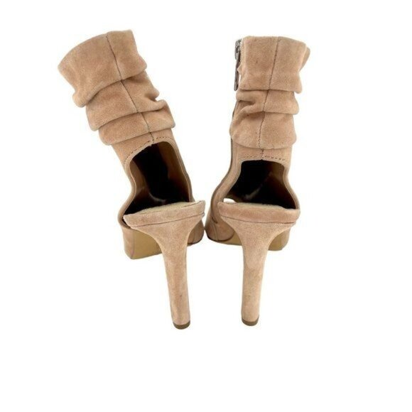 Vince Camuto Heels Blush Pink Peep Toe Suede Leather Ankle Booties SZ 7 - Picture 9 of 14